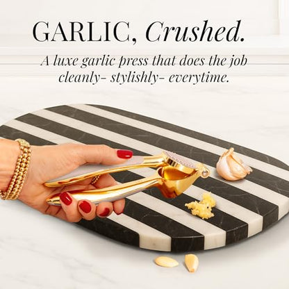 Gold and Beige Kitchen Utensils Set – 8 PC Cooking Gadgets with Mini Gold Whisk and Tongs, Pizza Cutter, Garlic Press, Cheese Grater, Peeler, Can Opener, Scoops – Stylish Beige Kitchen Accessories - color: 8 Piece Beige & Gold