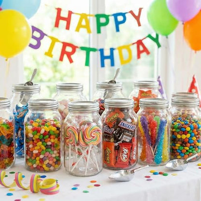 novelinks 32 oz Clear Plastic Jars with Lids and Plastic Mason Jars 32 oz | 12 Pack, Silver, Plastic Quart Containers with Lids, Quart Mason Jars Bulk, Large Jars, Mason Jars for Centerpieces - color: Silver