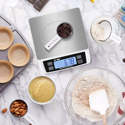 Large Digital Kitchen Scale 30kg/66lb Food Scale for Baking Cooking Stainless Bread Scale with LCD Display Counting Scales for Coins Adapter Included(Stainless White) - color: Stainless white