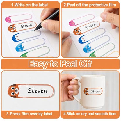 Self-Laminating Name Labels for Daycare and School, Waterproof Name Stickers for Kids Toddler Stuff, Baby Bottles, Water Bottles and Food Containers, Dishwasher Safe - 136 Pack - color: Cute