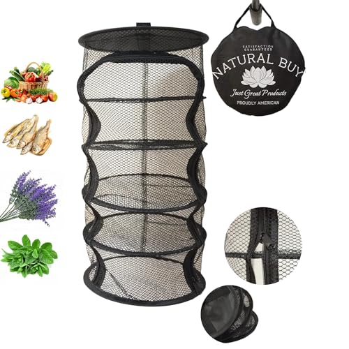 9 Inch 5 Level Micro Hanging Dry Net Indoor/Closet Drying Rack for Herbs, Plants, Organizer, Freshner - Black Mash Screen with Top-to-Bottom Zipper - Apartment Size with Zipped Storage Pouch - size: 5 Level Net