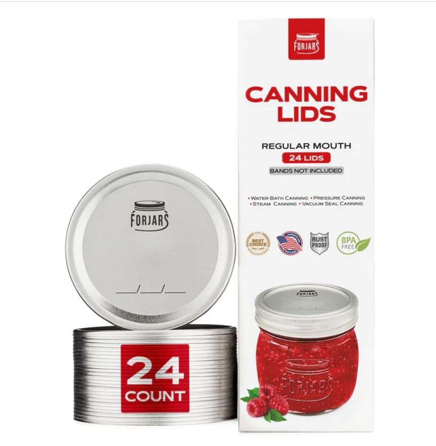 FORJARS - Canning Lids Regular Mouth, 24-Pack – Create Airtight Seals on Mason Jars to Preserve Food for Meal Prep & Food Storage – 2.7 In. Steel Lids with Silicone Seals – Canning Supplies - style: 24-Pack