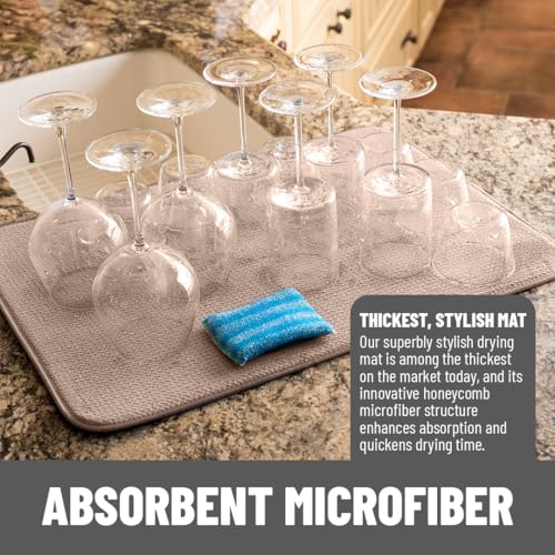 Bellemain XL Dish Mat 24" x 17" ( LARGEST MAT ) Microfiber Dish Drying Mat , Super absorbent ( Mocha ) - color: Mocha, size: 17" x 24"
