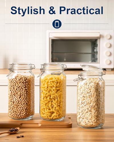 OneDream 78oz Glass Jars with Airtight Lid, 3 Pack Large Glass Storage Jars, Square Canisters for Pantry, Wide Mouth Glass Food Storage Containers for Flour, Sugar, Cereal, Pasta