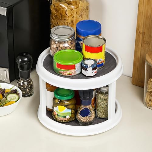 2 Tier 10" Turntable Lazy Susan Spice Organizer - Rotating Seasoning Rack for Pantry Cabinet Kitchen Countertop, Table Top Organizing - Multiuse Two Tier Rotating Organization Rack Spinner - size: 10 inch - 2 Tier - 1 Pack