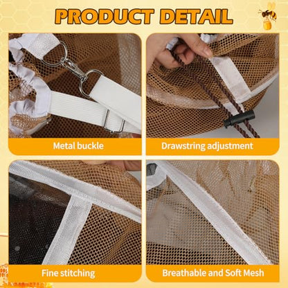 4-Pack Beekeeping Gloves & Hat Set - 2 Pack Beekeeping Veil Bee Keeper Hats and 2 Pack Thick Goatskin Leather Bee Gloves with Ventilated Sleeves, Outdoor Professional Beekeeping Protective Gear