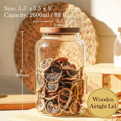 Labina Glass Storage Container Airtight Food Jars Kitchen Canister with Wood Lids, 88 Oz Wide Mouth Pantry Organization Glass Jar for Flour, Sugar, Cookie, Spagetti, Nuts and Candy (2 Pack) - size: B6: 88 Oz 2 pcs