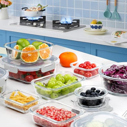 VERONES 30 Pieces Glass Meal Prep Containers Set, Stackable Food Storage Containers with Lids-Airtight Glass Lunch Containers，for Microwave, Oven, Freezer & Dishwasher,White - color: White-30