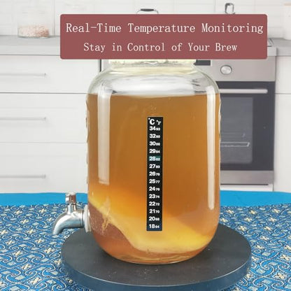 Kombucha & Jun Starter Kit - 1.3 Gallon Glass Jar With Stainless Steel Spigot Perfect for Continuous Brewing, pH Test Strips, Temperature Strip, Cloth Cover, Funnel with Filters - style: Kombucha Brew Kit with 1.3gallon Jar