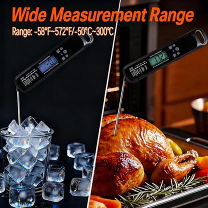 Meat Thermometer Digital with High Precision LED, IP67 Waterproof, Instant Read Food Thermometer for Air Fryer, Oven, BBQ & Kitchen