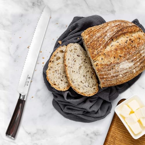 imarku Bread Knife, German High Carbon Stainless Steel Professional Grade Bread Slicing Knife, 10-Inch Serrated Edge Cake Knife, Bread Cutter for Homemade Crusty Bread, Birthday Gift - color: Dark Brown
