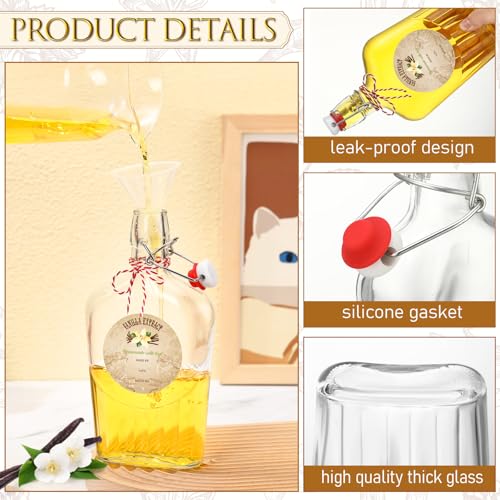 Uiifan 2 Pack 16 oz Vanilla Extract Bottles with Swing Top Flask Whiskey Pocket Clear Glass Flask for Homemade Vanilla Extract Lemon Kombucha Water Apply Christmas Wedding Gift (Clear) - color: Clear, size: 16oz
