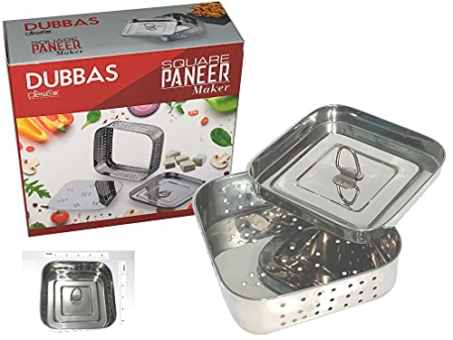 Dubbas - Square Paneer Maker, Stainless Steel Indian Paneer Press/Tofu Press/Paneer Mould - Size 5.25"W x 5.25"L x 1.5H inches