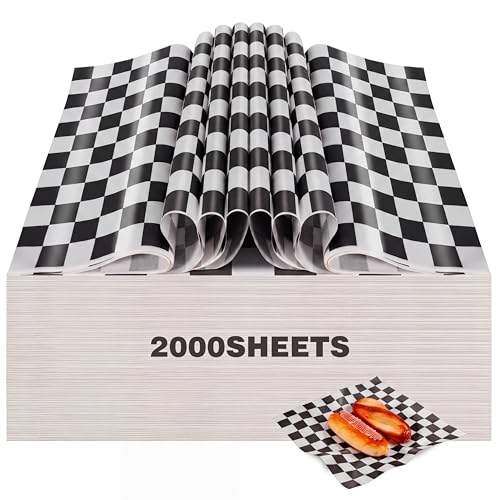 Colarr Waxed Paper Sheets Bulk 15 x 15 Inch Large Sandwich Wrapping Papers Checkered Deli Food Basket Liners for Burgers Bread Restaurant Barbecue Picnic (Black,2000 Pcs) - color: Black