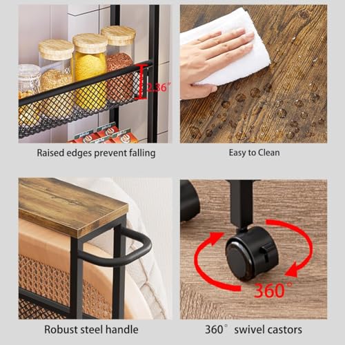 AZERPIAN Slim Rolling Cart 5 Tier Narrow Storage Cart on Wheels with MDF Board Top and Metal Handle for Small Space Kitchen Living Room Home Office Pantry Bathroom Laundry (16.38 x 5.12 x 39.17 inch) - size: 16.38 x 5.12 x 39.17 inch