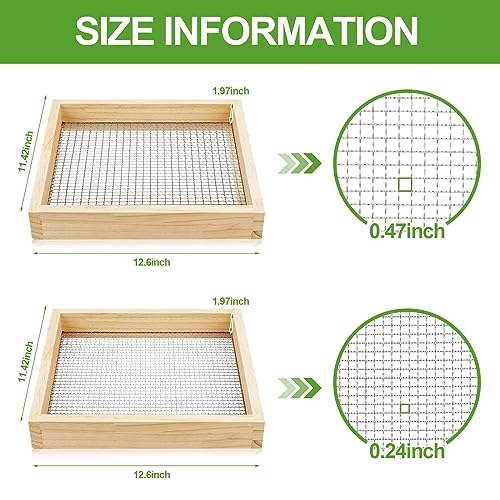 Mifoci 2 Pcs Soil Sifter Dirt Sifter for Gardening Light Wooden Rock Sifter 12.6 x 11.4 in Compost Sifter with 2 Sieve Mesh 1/4" and 1/2" Screen Sifter for Gardening Rock Sifter Soil Dirt Rock Compost