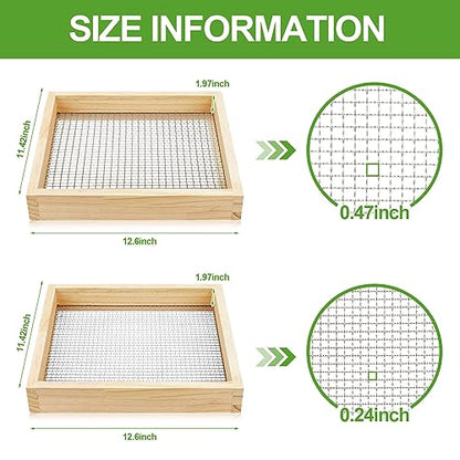 Mifoci 2 Pcs Soil Sifter Dirt Sifter for Gardening Light Wooden Rock Sifter 12.6 x 11.4 in Compost Sifter with 2 Sieve Mesh 1/4" and 1/2" Screen Sifter for Gardening Rock Sifter Soil Dirt Rock Compost