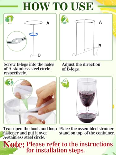 2 Sets Stable Jelly Strainer Stand with 3 Strainer Bags - Reusable Mesh Filter Bags & Stainless Steel Sieve Stand Kit for Straining Nut Milk Cheese Juice Greek Yogurt