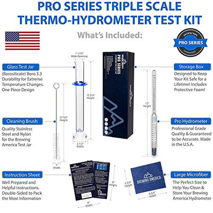 Thermo-Hydrometer ABV Tester Kit Triple Scale for Beer/Wine - Pro Series American-Made Specific Gravity Hydrometer with Thermometer Temperature Correction, N.I.S.T Traceable (KIT) - size: Kit