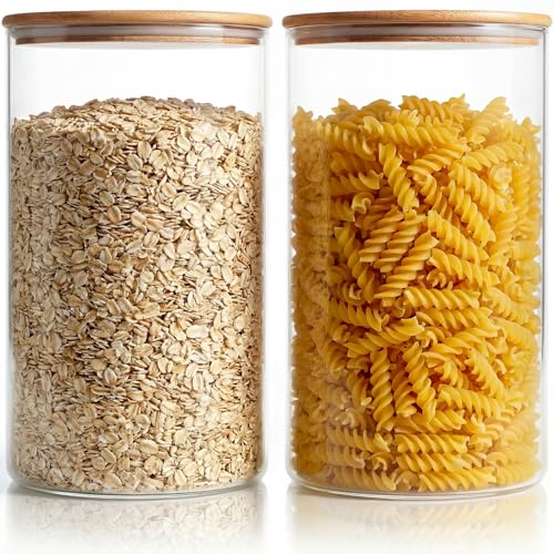 HomArtist Extra Large Glass Flour and Sugar Storage Containers with Airtight Lids,132 floz x2 [Set of 2] Big Glass Jars with Bamboo Lids, Air Tight Food Storage Jars for Cereal, Pasta, Rice, Coffee - color: 132oz 2 Pack