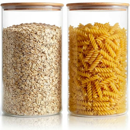 HomArtist Extra Large Glass Flour and Sugar Storage Containers with Airtight Lids,132 floz x2 [Set of 2] Big Glass Jars with Bamboo Lids, Air Tight Food Storage Jars for Cereal, Pasta, Rice, Coffee - color: 132oz 2 Pack