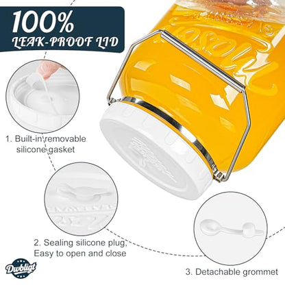 2 Pack 1.5 Gallon Large Fermentation Jars with Airtight Lids & Airlocks, Wide Mouth Glass Mason Jar for Mead Making, Brewing - 100% Leak-proof Pickle jars Kimchi Container with Handles & Bases