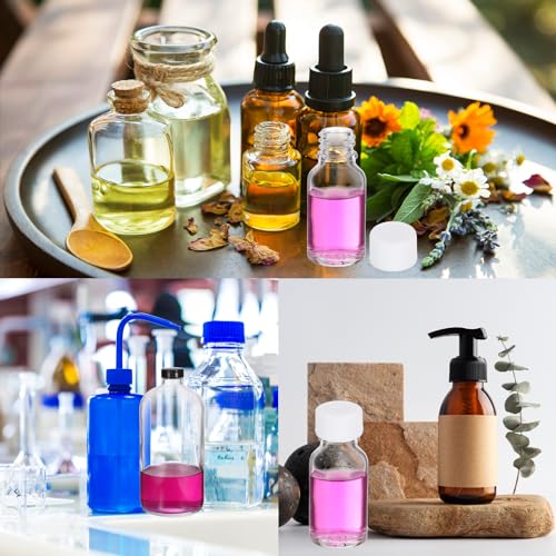 PATIKIL 0.5oz(15ml) Glass Sample Bottles, 24Pcs Round Bottle Dispensing Bottles with Black Poly Cone Cap for Reagent Liquids, Juice, Perfume Hot Sauce Ginger Shots, Transparent - color: Clear,Black, size: 0.5 oz