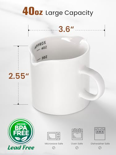 ABRUTY Espresso Cups, 5 OZ Ceramic Double Spouts Cups, Espresso Shot Cup with Handle and Measuring, Small Coffee Mugs Accessories for Espresso Machine Set Suitable for Milk Syrup - color: White