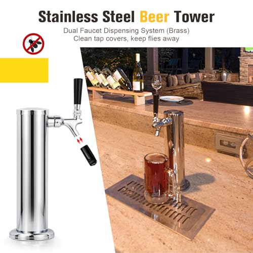 Beer Tower Single Tap Draft Beer Tower, Stainless Steel Keg Tower, 3" Tap Tower dispenser with Pre-Assembled Tubing and Self-Closing Spring, Single Kegerator Tower Dispenser for Party Bar - size: Single Tap Beer Tower