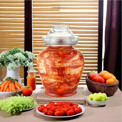 Fermentation Jar, 2.5 Liter Pickle Kimchi Jar with Water Seal Lid | Wide Mouth, Food Grade, Clear Glass, for Making Pickles Kimchi Sauerkraut and Fermenting Vegetables Fruits, Wine Brewing - size: 2.5L