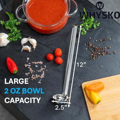 Stainless Steel Soup Ladle, 4 oz Metal Serving Spoon, Heat Resistant | Whysko Metal Ladles for Cooking and Serving Soups & Sauces, Commercial Grade for Restaurants & Catering, Dishwasher Safe - size: 2 Ounce