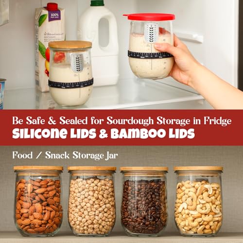 1 L (34 oz) Sourdough Starter Jar Kit, Wide Mouth Potbelly Crock - Glass Sour Dough Starter Bread Jar Set - Sourdough Baking Supplies - Sour Dough Bread Accessories Gifts for Sourdough Lovers
