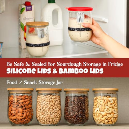 1 L (34 oz) Sourdough Starter Jar Kit, Wide Mouth Potbelly Crock - Glass Sour Dough Starter Bread Jar Set - Sourdough Baking Supplies - Sour Dough Bread Accessories Gifts for Sourdough Lovers
