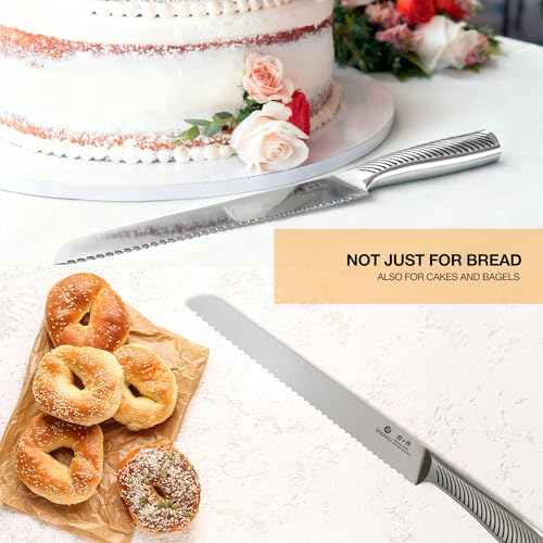 imarku Bread Knife 10 Inch: Japanese High Carbon Stainless Steel Professional Grade Serrated Bread Knife, Razor Sharp Edge Cake Knife for Homemade Bread/Bagels/Cake - color: Classic Silver