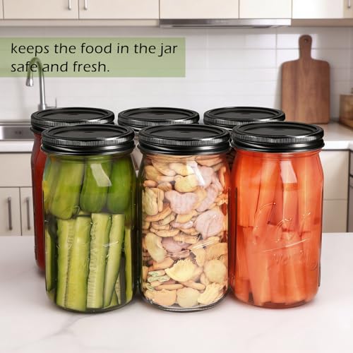 QAPPDA Wide Mouth Mason Jars 32 oz 12 Pack, Canning Jar Large Glass Jars with Two Pieces Lids for Pickling, Storage Food, Meal Prep, Jams, and Spices - size: 32oz - Jar Split