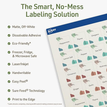 Avery Dissolvable Square Labels, Sure Feed Technology, 1" x 1", Matte White, Print-to-The-Edge, Laser/Inkjet Printable, 240 Labels Total - style: 240 labels