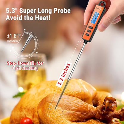 TempPro TP01A Digital Meat Thermometer for Cooking Candle Liquid Deep Frying Candy, Food Instant Read Thermometer with Super Long Probe, Backlit, Kitchen Gift for Dad Husband (Previously ThermoPro) - size: Digital