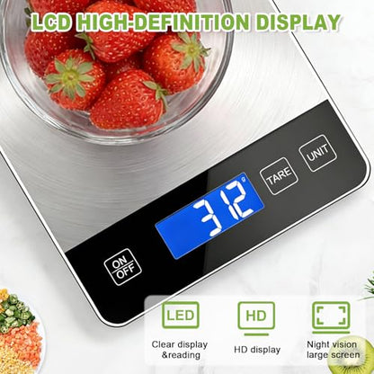 Digital Kitchen Scale, 33lb Food Scale Precisely Measures Grams and Ounces for Baking, Cooking, and Meal Prep, 304 Stainless Steel Weight Scale for Food with LCD Display, Batteries Included - size: 0.1 oz/15kg Rechargeable