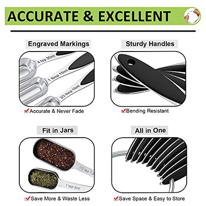 Measuring Cups and Spoons - Wildone Stainless Steel 20 Piece Stackable Set, Includes 8 Black Measuring Cups, 10 Measuring Spoons, 1 Leveler & 1 Whisk, for Dry and Liquid Ingredient - color: Black, size: Set of 20