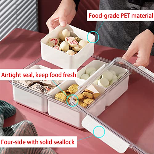 3Pack Snackle Box Divided Veggie Serving Tray with Lid Salad Keeper with 4 Removable Boxes Stackable Refrigerator Organizer Bins Produce Saver for Meal Prep Fruit Vegetable Lunch Meat - size: 3 Pack