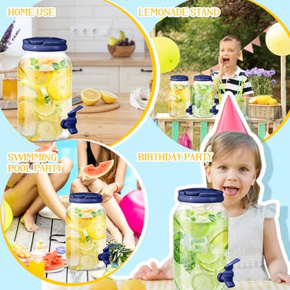 Havawish 2 Pcs 1 Gallon Plastic Beverage Dispenser with Spigot Clear Summer Kitchen Fridge Drink Dispenser for Parties Lemonade Juice Tea Beer Cold Water(Blue,Cylinder) - color: Blue, style: Cylinder
