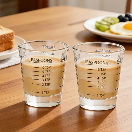 GLASKEY 2 Pack Shot Glasses Measuring Cup,Espresso Shot Glass with 4 Measurement Methods(OZ/ML/TSP/TBSP),Dishwasher Safe,Perfect for Coffee,Cocktails and Kitchen Use (Black) - color: 2 Pack-Black