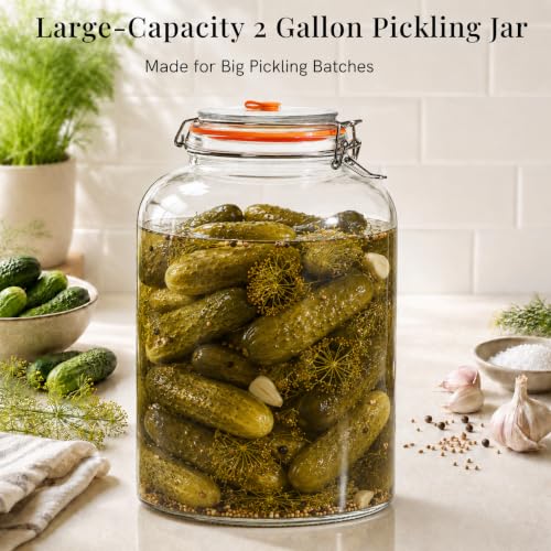 Fermentation Jar, 2 Gallon Fermenter with Airlock and Clamp Lid, 1-Pack | Large-Capacity Wide Mouth Glass Fermenting Kit for Sauerkraut, Kimchi, Pickles, Mead, Cider, Kombucha & More