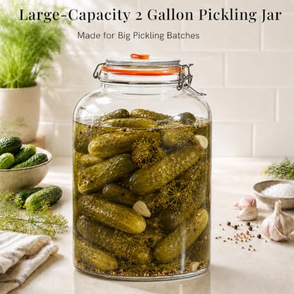 Fermentation Jar, 2 Gallon Fermenter with Airlock and Clamp Lid, 1-Pack | Large-Capacity Wide Mouth Glass Fermenting Kit for Sauerkraut, Kimchi, Pickles, Mead, Cider, Kombucha & More
