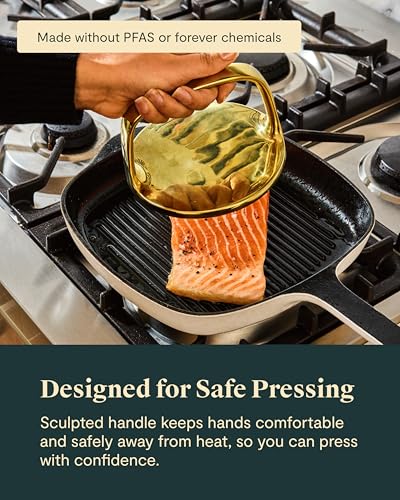 Caraway Grill Press with Handle - 100% Stainless Steel Body - Safe for Use with Pans and Grills - Ideal for Meat, Salmon, Tofu, Veggies - Gray - color: Gray