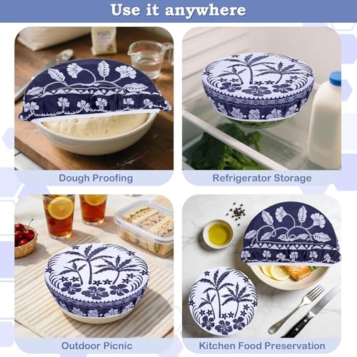 2 Large Reusable Beeswax Bowl Covers for Bread Proofing, 10/12 Inch Elastic Beeswax Wraps Cotton Cloth Sourdough Bowl Covers for Proofing Baskets, Mixer Bowls, Food Storage Containers - color: Tropical Plants