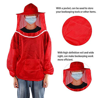 Beekeeping Jacket, Bee Suit Bee Jacket with Veil Professional Ventilated Beekeeper Suit Beekeeping Tools (Red) - color: Red