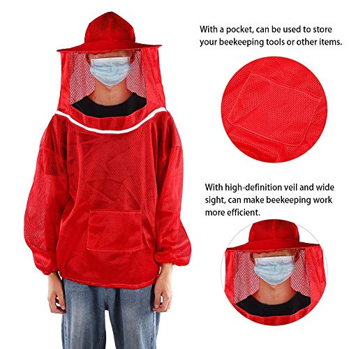 Haofy Professional Bee Suit for Men and Women Beekeeping Suit with Protective Round Veil for Apiary Backyard Beekeeping Jacket (Red)