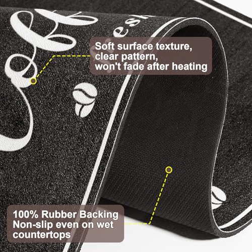 CooRug Absorbent Coffee Mat, Fashion Dish Drying Mat for Kitchen Counter Coffee Bar Accessories Espresso Machine Dish Rack 17" x 32" Black - size: 17" x 32"