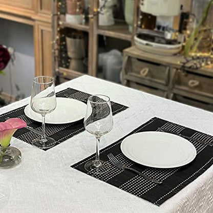 Set of 8 Pcs Bamboo Placemats Natural Anti-Slip Bamboo Placemats Washable Heat-Resistant Table Mats for Dining Room and Kitchen (Black+White) - color: Black+white, size: Set of 8 Placemat 17.7 x 11.8 inch
